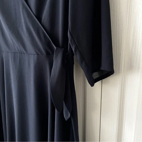 Abercrombie & Fitch Navy Chiffon Wrap Surplice 3/4 Sleeve Dress Large - Picture 7 of 9